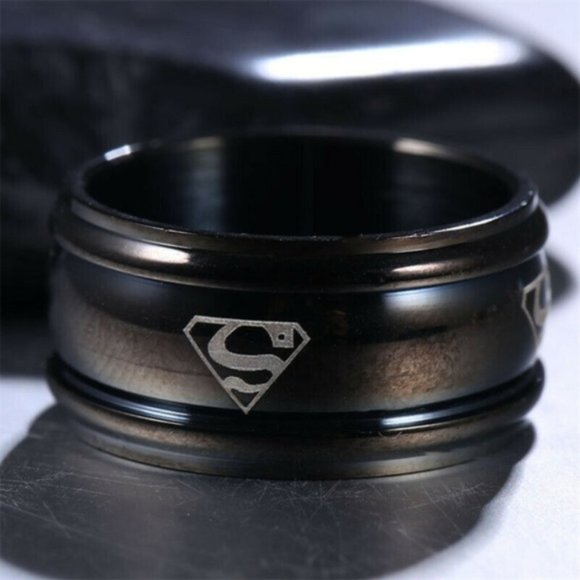 Black Super Hero Stainless Steel 10mm Ring Unisex - Picture 3 of 3